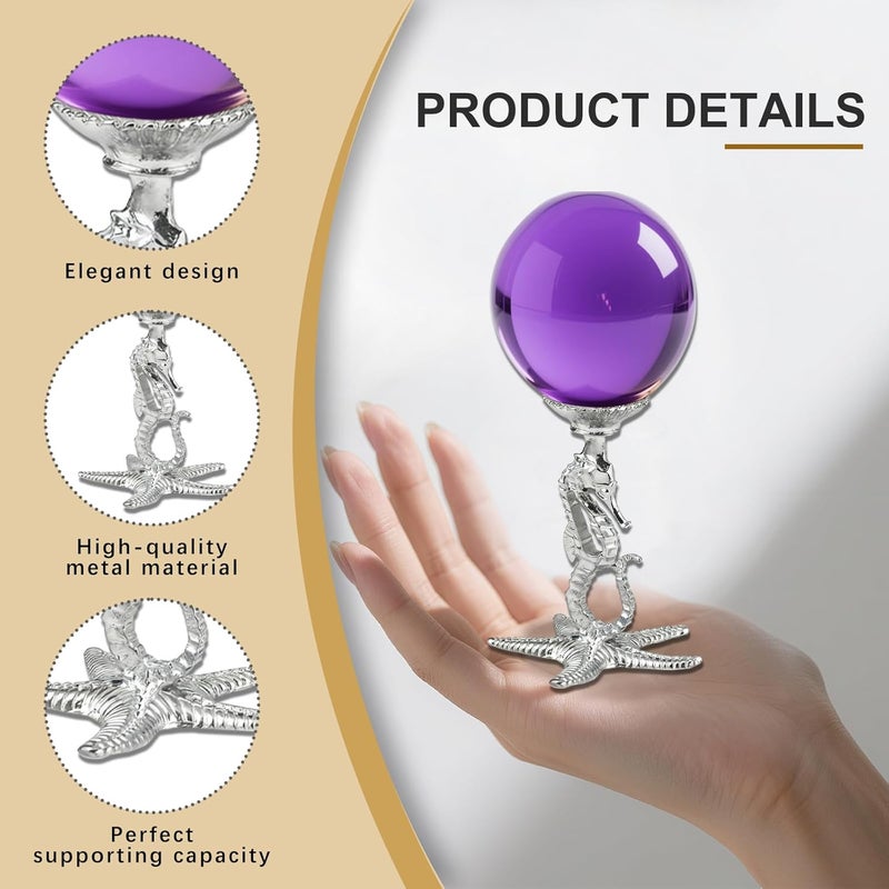 GeryVtee 4 PCS Metal Crystal Ball Stand Sphere Display Stand Crystal Holder Balls Ornament Rack Holder Metal Base Starfish Shape (Silver) - Image 3